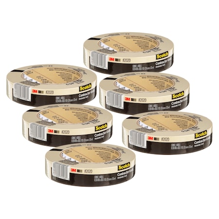 SCOTCH Contractor Grade Masking Tape, 0.94 in x 60.1 yd 24mm x 55m, 6PK 2020-24A